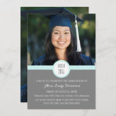 Foto Afstuderen Party Uitnodiging Grijs Sky Blue (Voorkant / Achterkant)