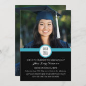 Foto Afstuderen Party Uitnodiging Zwart Blauw (Voorkant / Achterkant)