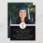 Foto Afstuderen Party Uitnodiging Zwart Roze (Voorkant / Achterkant)