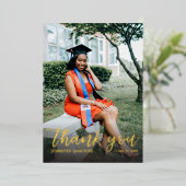 Foto Afstuderen Pet kalligrafie Dank u Folie Uitnodiging (Staand Voorkant)