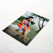 Foto Afstuderen Pet kalligrafie Dank u Folie Uitnodiging (Gedraaid)