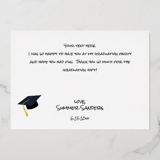 Foto Afstuderen Pet Witte H Folie Hartelijk dank Folie Uitnodiging (Achterkant)