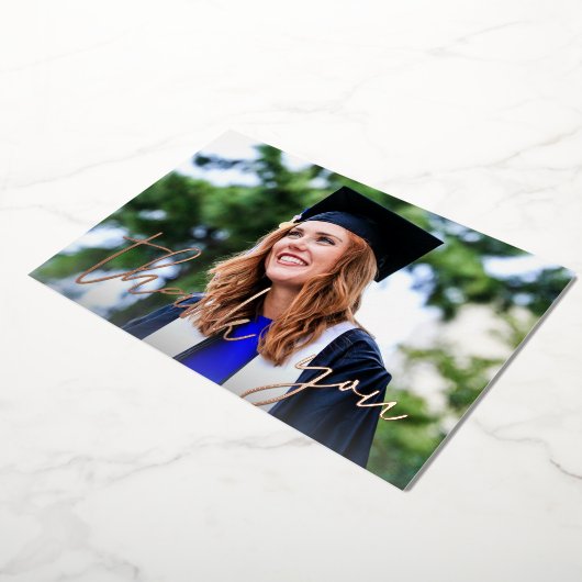 Foto Afstuderen Pet Witte H Folie Hartelijk dank Folie Uitnodiging (Gedraaid)