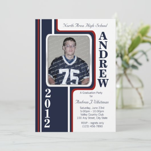 Foto Afstuderen / Red en Navy Stripe Kaart (Staand voorkant)
