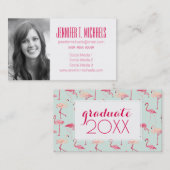 Foto Afstuderen | Retro-Flamingo patroon Contactkaartje (Voorkant / Achterkant)