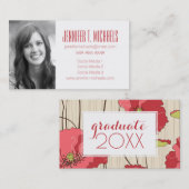 Foto Afstuderen | Retro Poppies-patroon Contactkaartje (Voorkant / Achterkant)