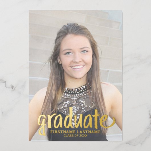 Foto afstuderen - Robuust script met Afstudeerder Folie Uitnodiging (Voorkant)