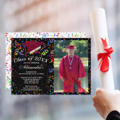Foto Afstuderen Rood Pet Confetti Class 20XX Party Kaart