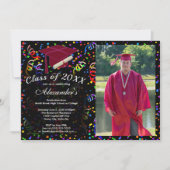 Foto Afstuderen Rood Pet Confetti Class 20XX Party Kaart (Voorkant)