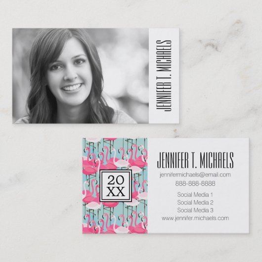 Foto Afstuderen | Roze en witte gewas van lamingos Contactkaartje (Voorkant / Achterkant)