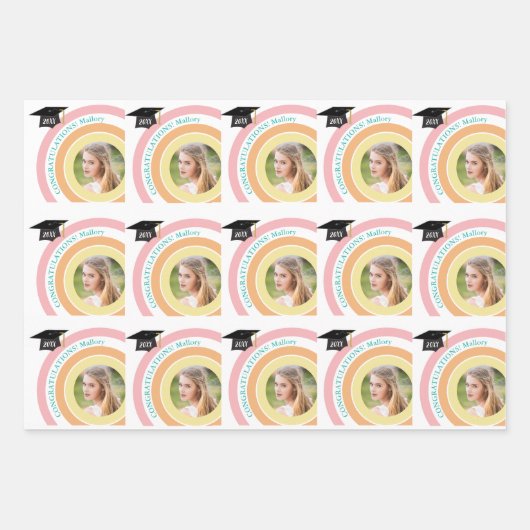 Foto Afstuderen Roze & Oranje cirkels Inpakpapier Vel (Voorkant 3)