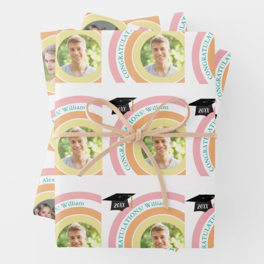 Foto Afstuderen Roze & Oranje cirkels Inpakpapier Vel (In situ)