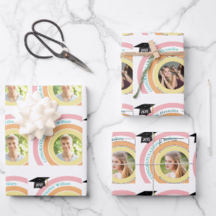 Foto Afstuderen Roze & Oranje cirkels Inpakpapier Vel