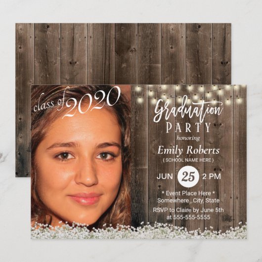 Foto Afstuderen Rustic Baby's Breath Floral Kaart (Voorkant / Achterkant)