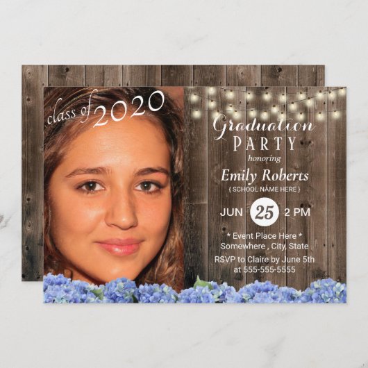 Foto Afstuderen Rustic Wood Hydrangea Floral Kaart (Voorkant / Achterkant)