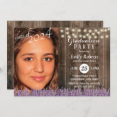Foto Afstuderen Rustic Wood Lavender Floral Kaart (Voorkant / Achterkant)