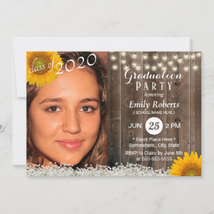 Foto Afstuderen Rustic Wood Sunflower Floral Kaart