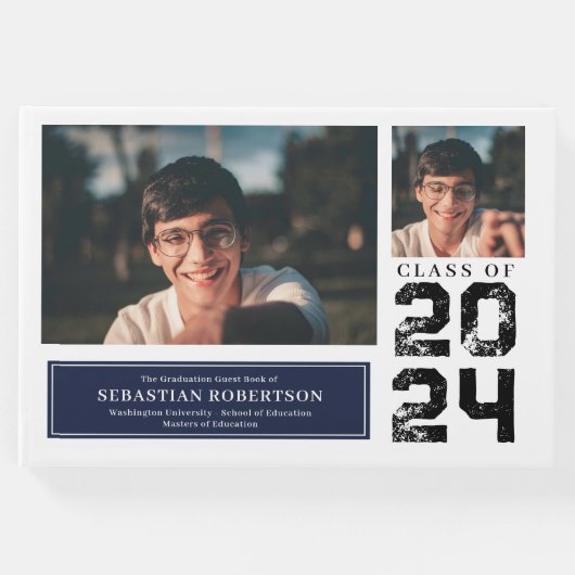 Foto Afstuderen School Blauw en Wit Gastenboek (Voorkant)
