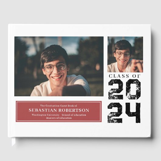 Foto Afstuderen School Rood en Wit Gastenboek (Voorkant)