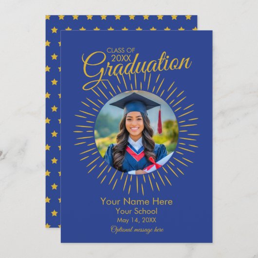 Foto Afstuderen Star Aankondiging (Blauw & Goud) (Voorkant / Achterkant)