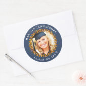 Foto Afstuderen Sticker Laurel Wreath Navy Round (Envelop)