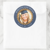 Foto Afstuderen Sticker Laurel Wreath Navy Round (Tas)