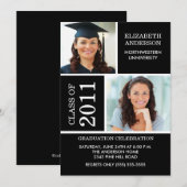 Foto Afstuderen-uitnodiging ~Classy Black & White Kaart (Voorkant / Achterkant)