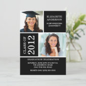 Foto Afstuderen-uitnodiging ~Classy Black & White Kaart (Staand voorkant)