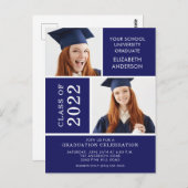 Foto Afstuderen-uitnodiging ~Classy Blue & White Briefkaart (Voorkant / Achterkant)