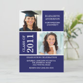 Foto Afstuderen-uitnodiging ~Classy Blue & White Kaart (Staand voorkant)