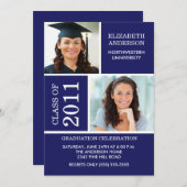 Foto Afstuderen-uitnodiging ~Classy Blue & White Kaart (Voorkant / Achterkant)