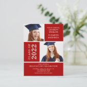 Foto Afstuderen-uitnodiging ~Classy Red & White Briefkaart (Staand voorkant)