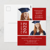 Foto Afstuderen-uitnodiging ~Classy Red & White Briefkaart (Voorkant / Achterkant)