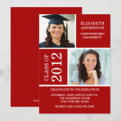 Foto Afstuderen-uitnodiging ~Classy Red & White Kaart (Voorkant / Achterkant)