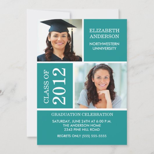 Foto Afstuderen Uitnodiging Classy Turquoise White (Voorkant)