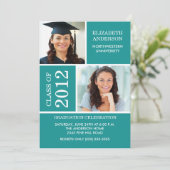 Foto Afstuderen Uitnodiging Classy Turquoise White (Staand voorkant)