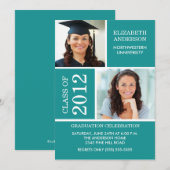 Foto Afstuderen Uitnodiging Classy Turquoise White (Voorkant / Achterkant)