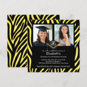 Foto Afstuderen Uitnodiging Geel Zebra Afdrukken (Voorkant / Achterkant)