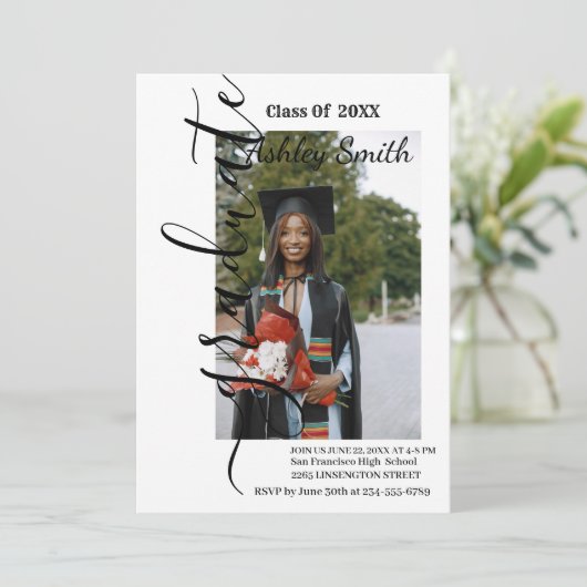 Foto afstuderen-uitnodiging kaart (Staand voorkant)