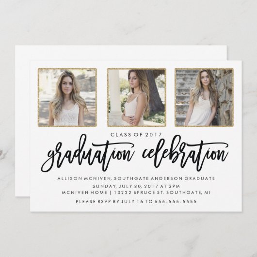 Foto Afstuderen Uitnodiging | Modern zwart-wit en (Voorkant / Achterkant)