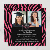 Foto Afstuderen Uitnodiging Roze Zebra Afdrukken (Voorkant / Achterkant)