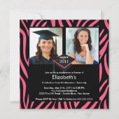 Foto Afstuderen Uitnodiging Roze Zebra Afdrukken (Voorkant)