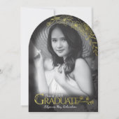 Foto Afstuderen Uitnodiging Zwart & Goud Bloemen (Voorkant)