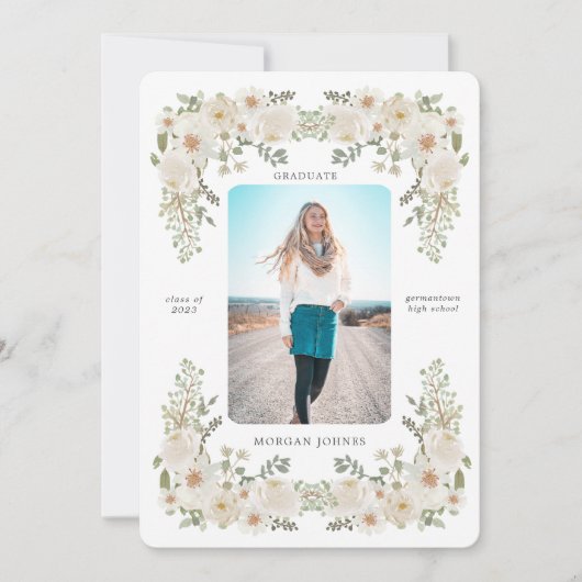 Foto afstuderen van ivoor-floral bekendmaking kaart (Voorkant)