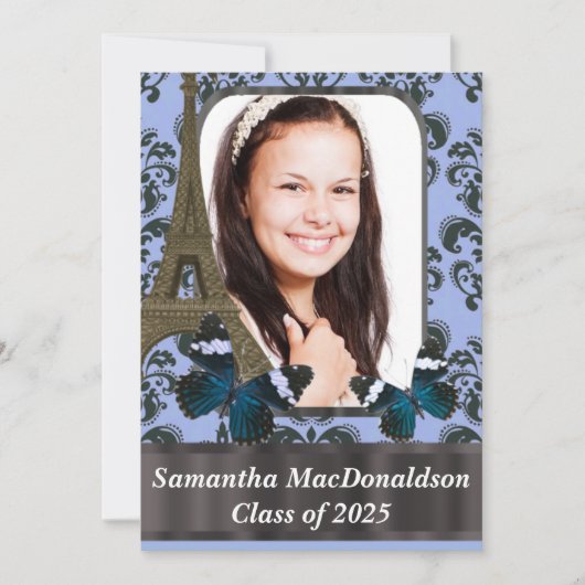 Foto afstuderen van Parijs en vlinders Kaart (Voorkant)