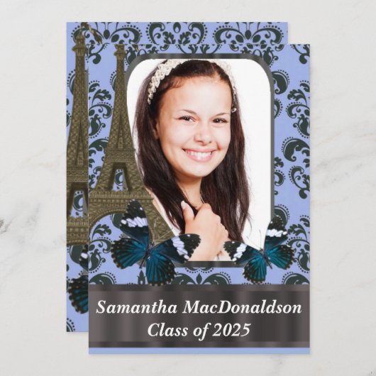 Foto afstuderen van Parijs en vlinders Kaart (Voorkant / Achterkant)