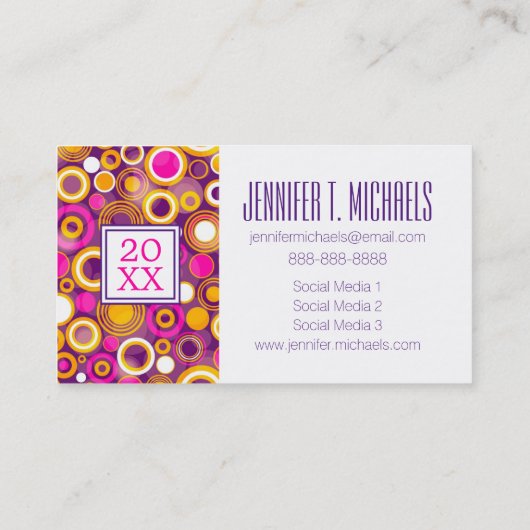 Foto Afstuderen | Violet Polka Dot Pattern Contactkaartje (Achterkant)