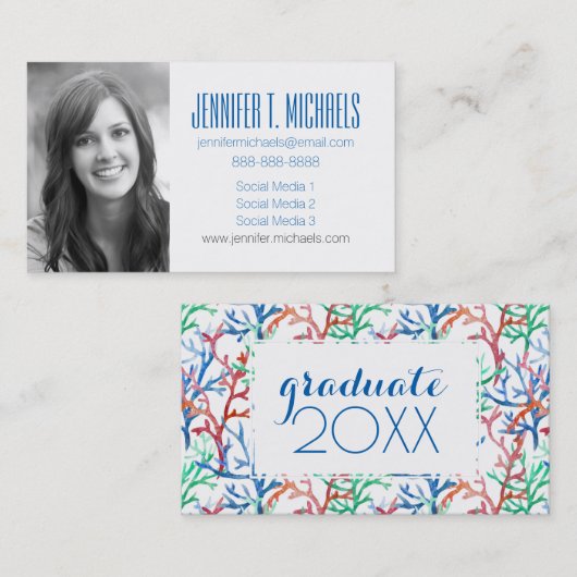 Foto Afstuderen | Waterverf Coral Pattern Contactkaartje (Voorkant / Achterkant)