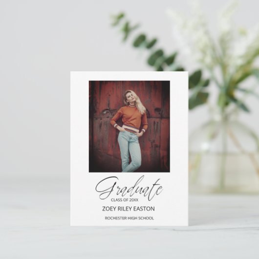 Foto Afstuderen Whimsical Modern Script Calligraph Briefkaart (Staand voorkant)