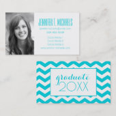 Foto Afstuderen | White & Aqua Zig Zag Contactkaartje (Voorkant / Achterkant)